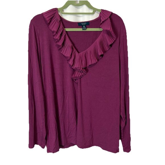Chaps Women’s Plus 3X Ruffle Collar Blouse Long Sleeve Purple Feminine Classic - Picture 1 of 5
